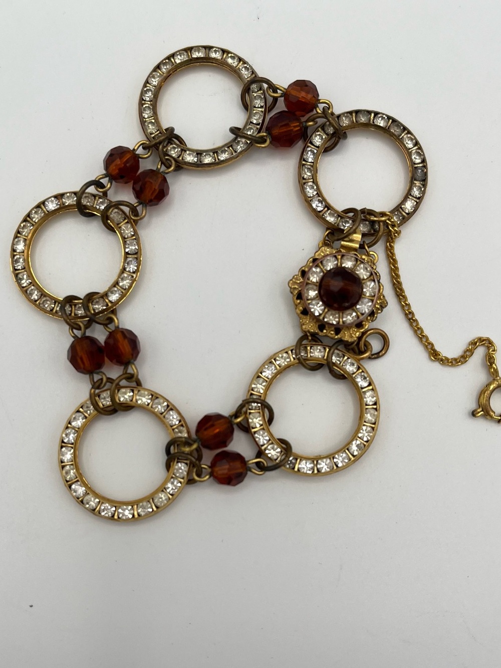 Signed Miriam Haskell Vintage Jewelry Set Gold Amber Rhinestone Demi-Parure - Picture 4 of 8